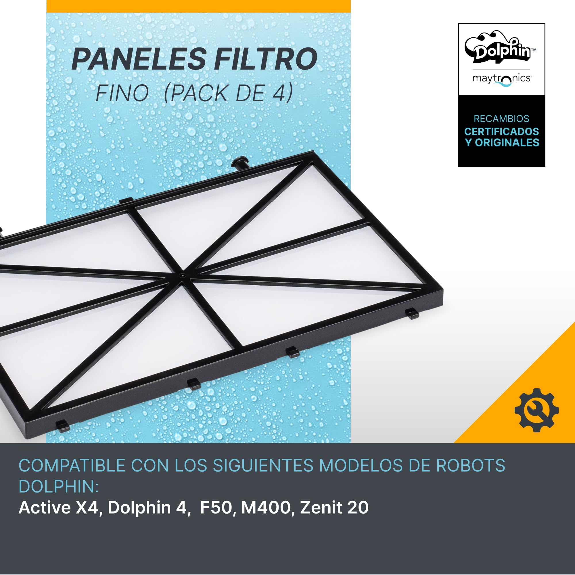 Dolphin Piezas de Recambio Originales - Paneles Filtro Fino (Pack de 4) - Ref. Maytronics: 9991433-R4