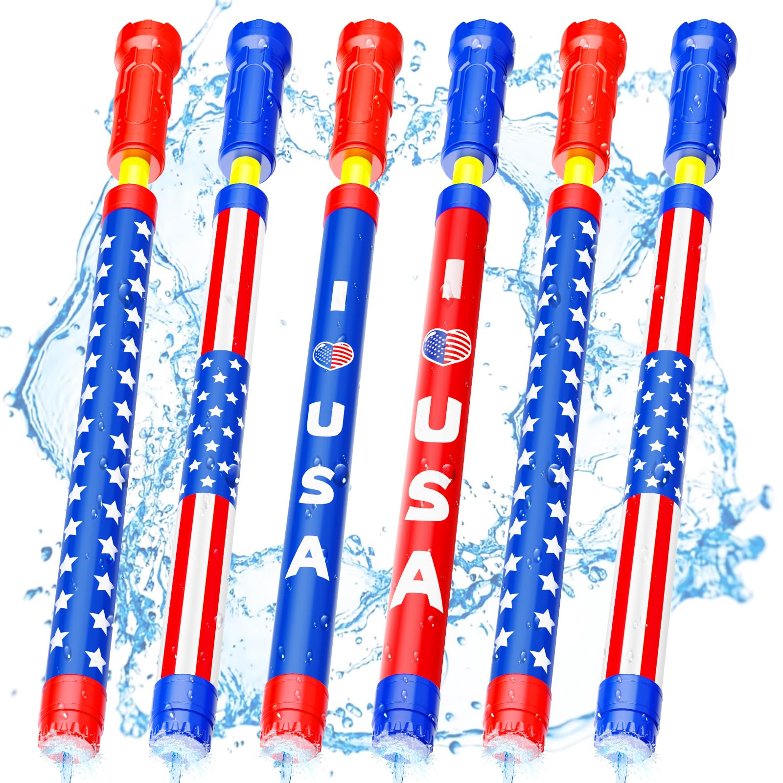 6 Pack 4 th of July Water Gun Squirt Blaster Toys for Kids Adults