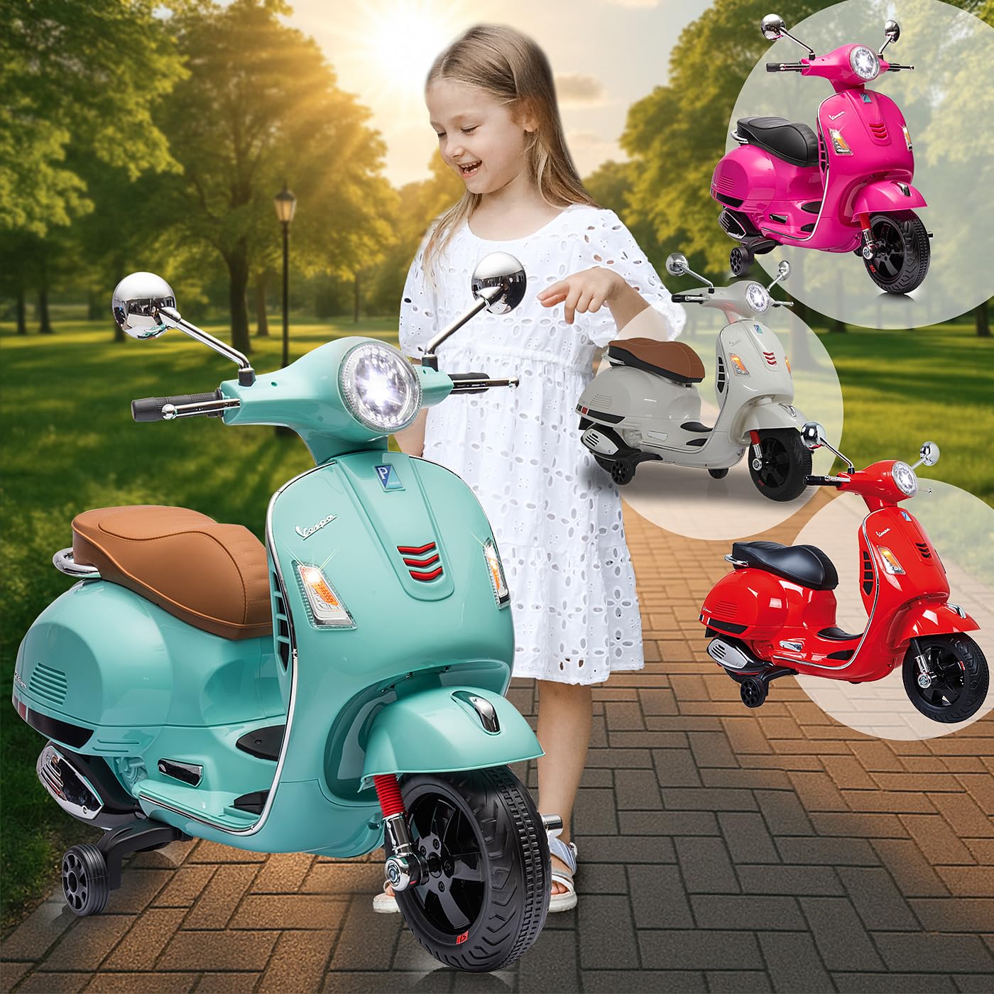 JAMARA 461837 Ride-on Vespa GTS 125 Li-Power Voiture électrique pour Enfants à partir de 3 Ans, idée Cadeau pour garçons et Filles, Roues stabilisatrices, lumière LED