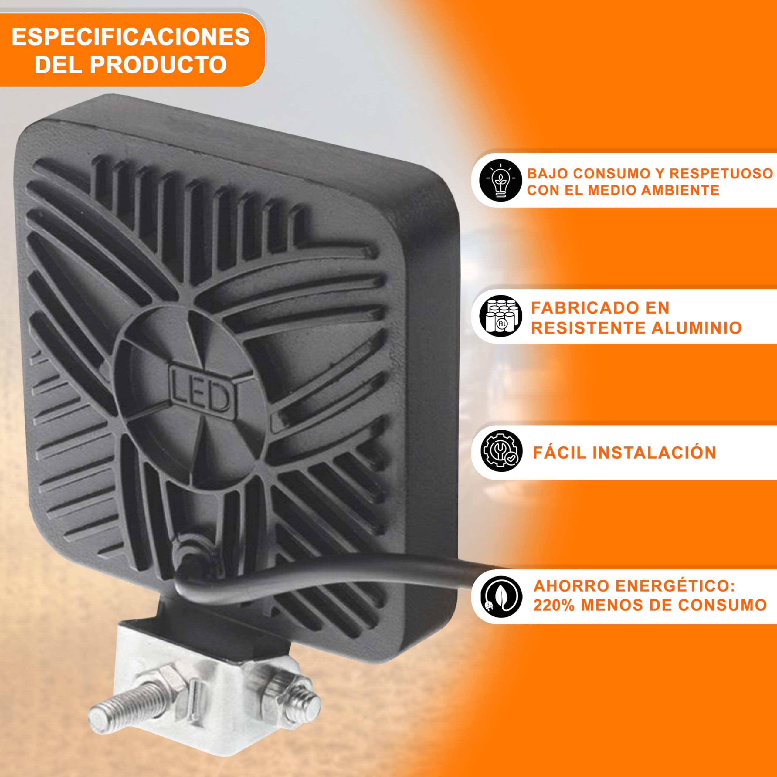 Foco led 12v 2 uds aluminio abs 29 led 6500K 8.4 cm 3.34" IP65 120% maxima luminosidad faros tractor 4x4 largo alcance