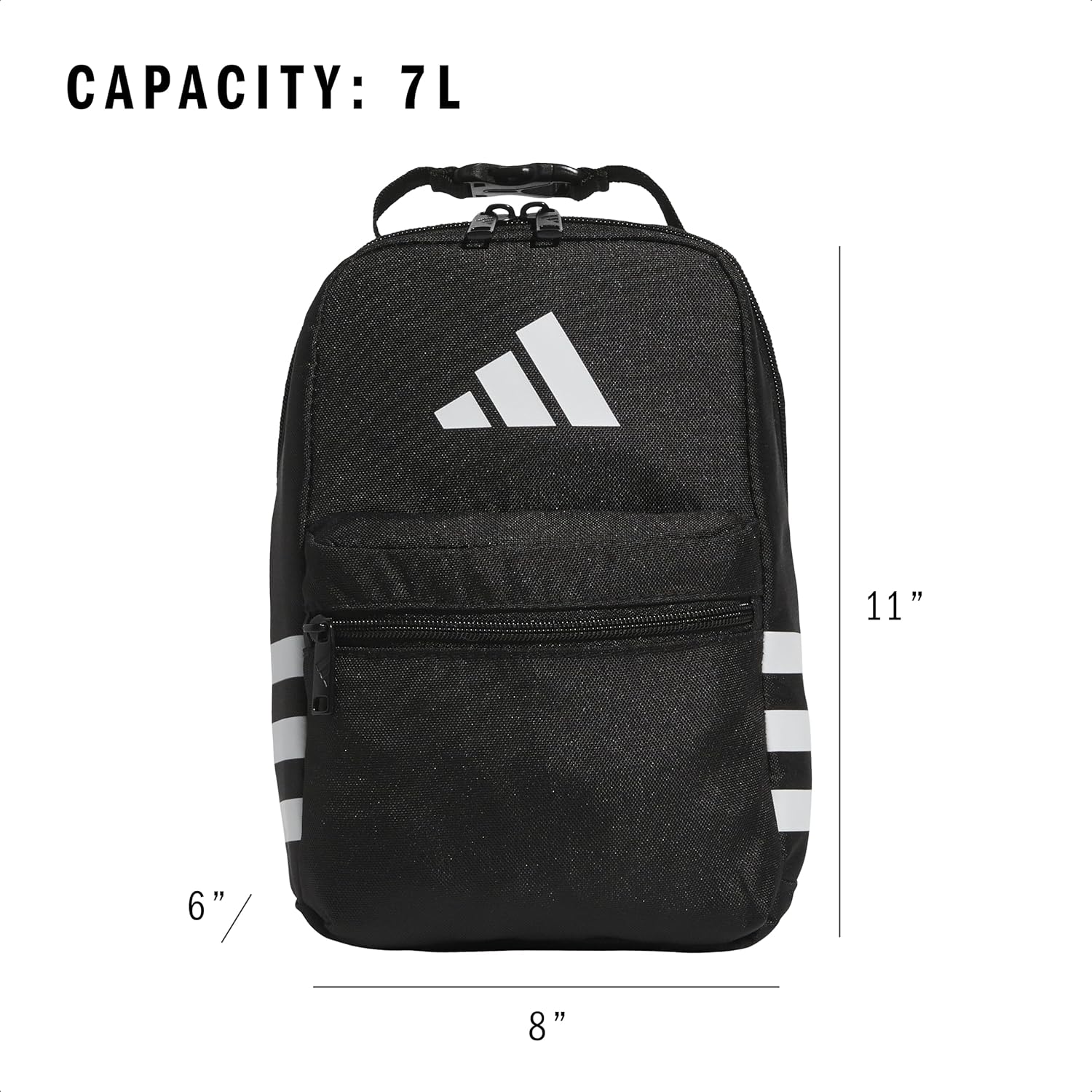 adidas Santiago Lunch Bag Cooler for Women and Men, Insulated Food Container Box with Mesh Pocket, Black/White/3.0, One Size - Image 5