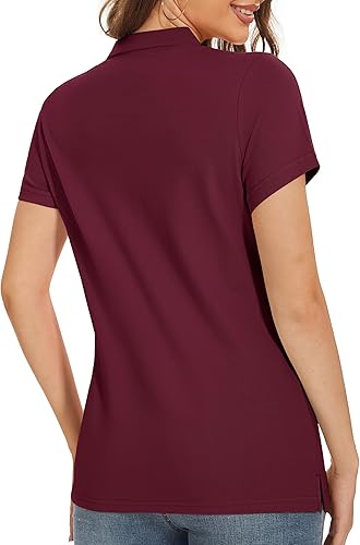 Miniatura 2 de MAGCOMSEN Camisas polo de algodón para mujer, manga corta, 3 botones, cuello de verano, camisa fresca de uniforme, camisas casuales