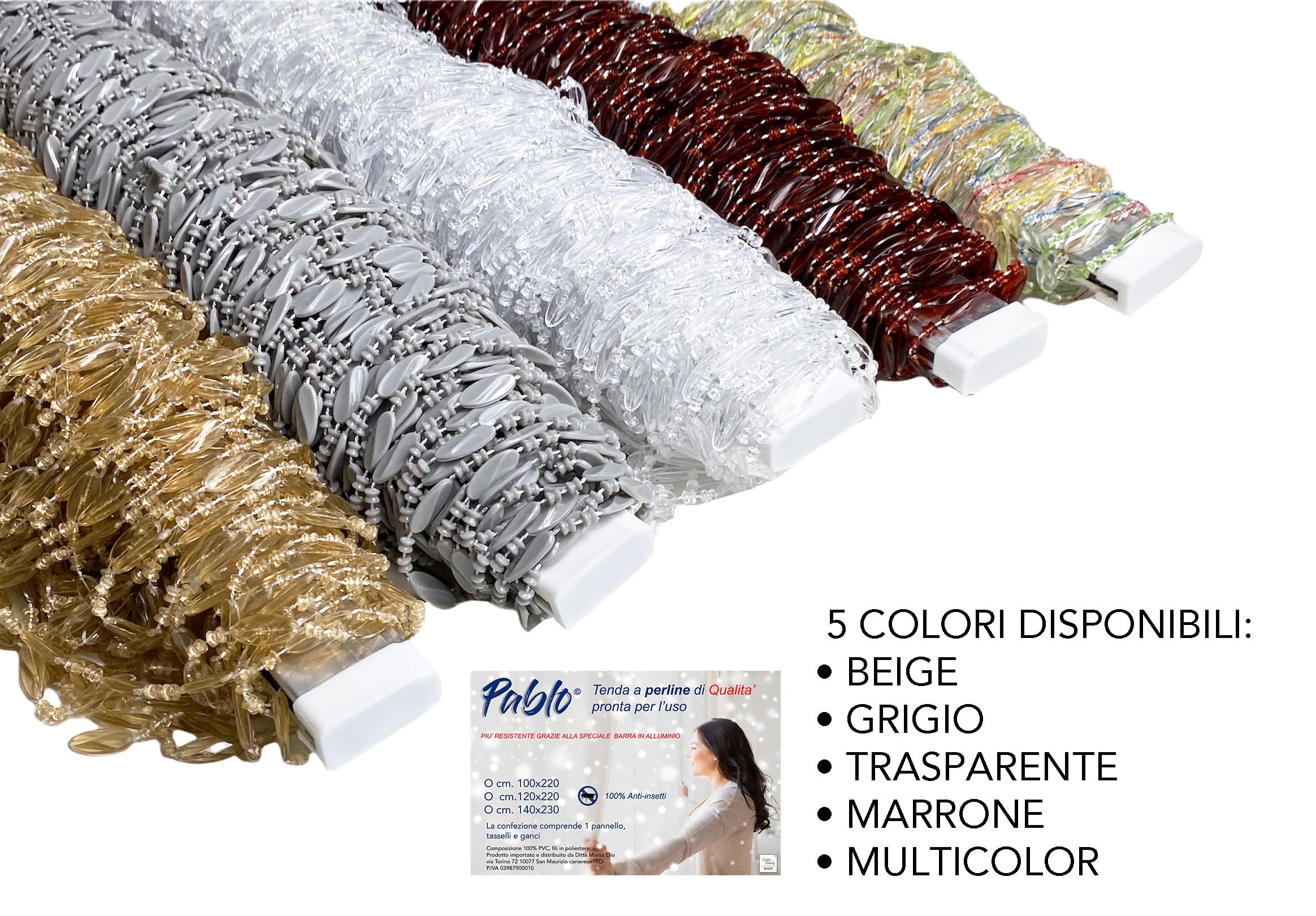Tex Family - Cortina Pablo © de perlas antiinsectos marrón de PVC antiruido - cm. 120 x 220 cm.