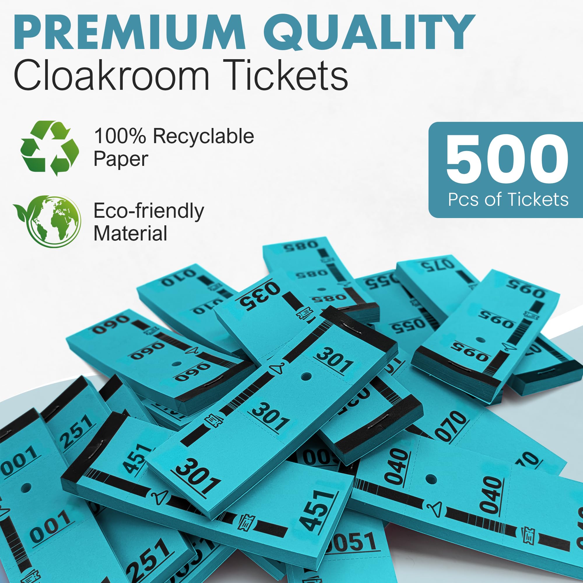 500 biglietti spogliatoio blu numerati – Carta spessa resistente – 3 persiane staccabili – 10 blocchi da 50 – Formato 5 x 14 cm – Ideale per eventi, serate, associazioni, lotterie