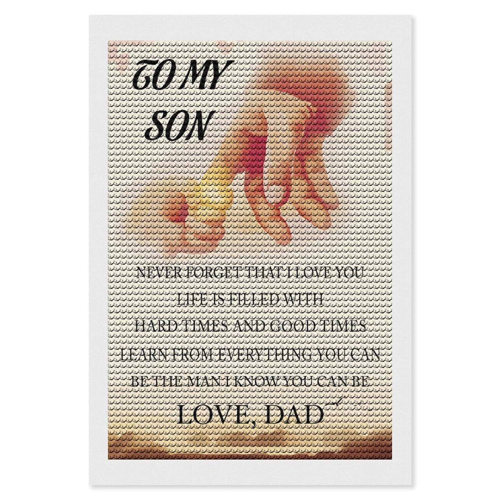 Junmoney DAD to Son Round Drill Diamond Painting 8"x12", for Adults, Creative Leisure Activity, Office Decor, Holiday Gift Idea