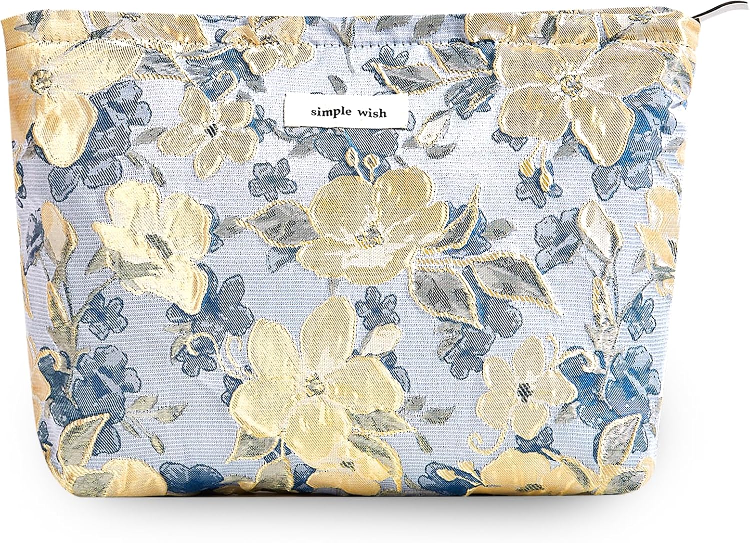 Makeup Bag Cosmetic bag Embroidery Preppy Canvas Toiletry Bag for women Cute zipper pouch Organizer Travel accessories (01-Blue Beige Embossing, Large)