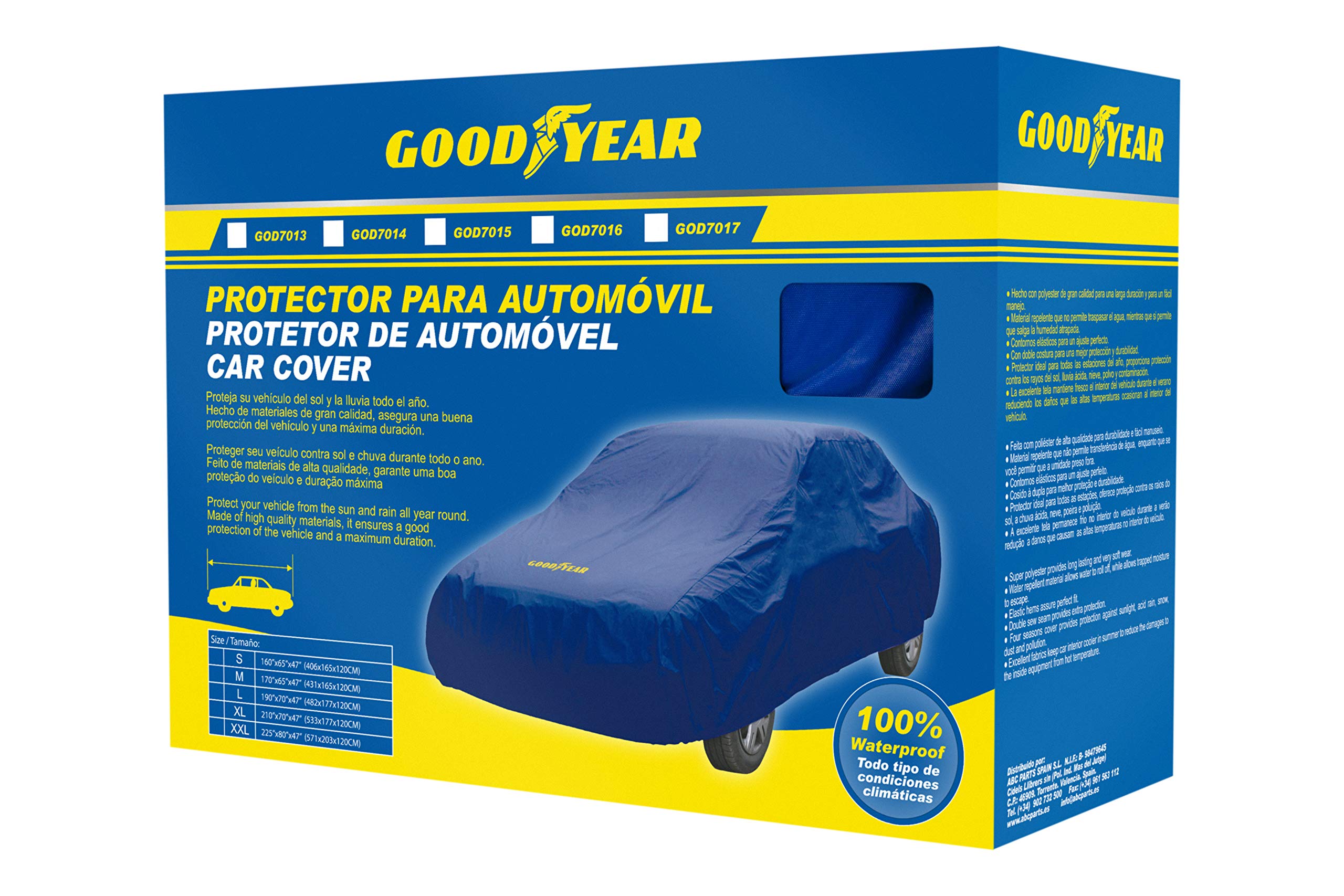 Copertura protettiva per auto taglia XL Goodyear 100% impermeabile. Dimensioni: 533 x 178 x 119 cm (210" x 70" x 47")