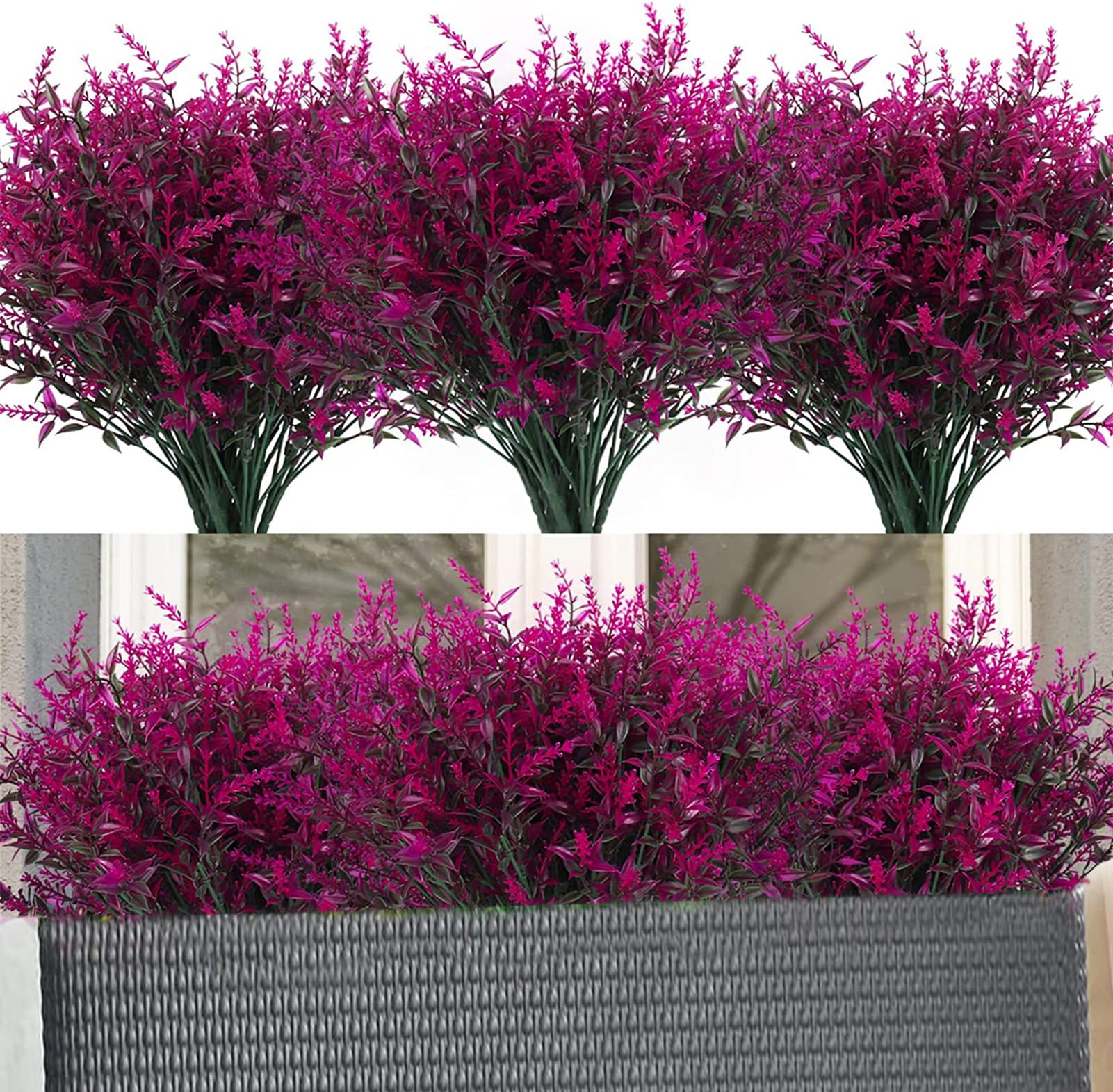 Toprooms 16 Bundles Artificial Flowers,Artificial Plants Outdoor UV Resistant Shrubs Plants for Hanging Planter Faux Plants Home Garden Wedding Porch Window Decor (Fuchsia 16 pieces)