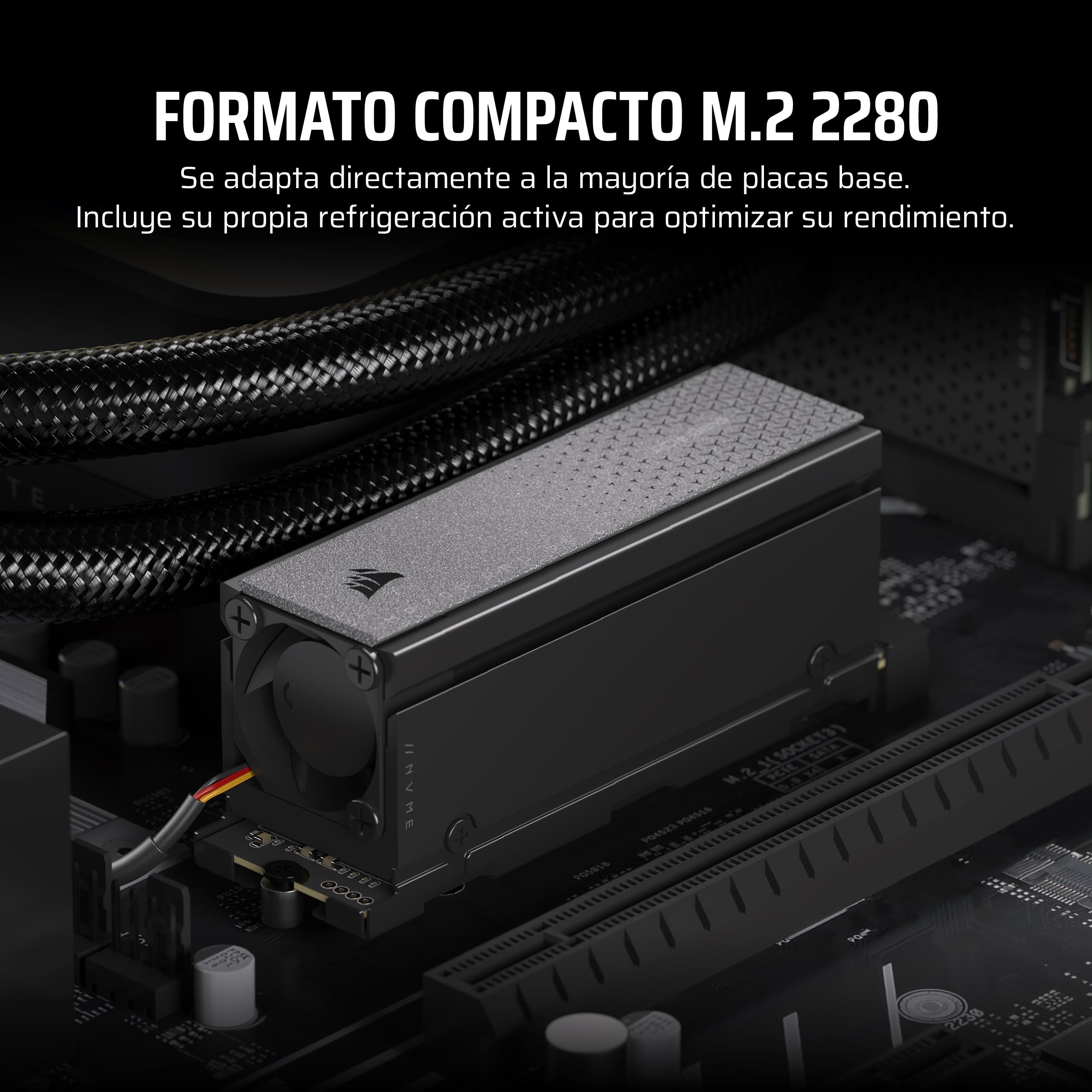 Corsair MP700 Pro SE con Refrigerador de Aire 4 TB PCIe 5.0 x4 NVMe 2.0 M.2 SSD – M.2 2280 – hasta 14.000 MB/s de Lectura Secuencial – 3D TLC NAND de Alta Densidad – Negro