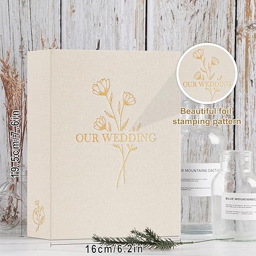 Vista 14 de Lanpn Álbum de fotos de boda de 4 x 6 pulgadas, 2 paquetes, cada paquete tiene capacidad para 50 imágenes, mini álbumes de fotos de lino con carga