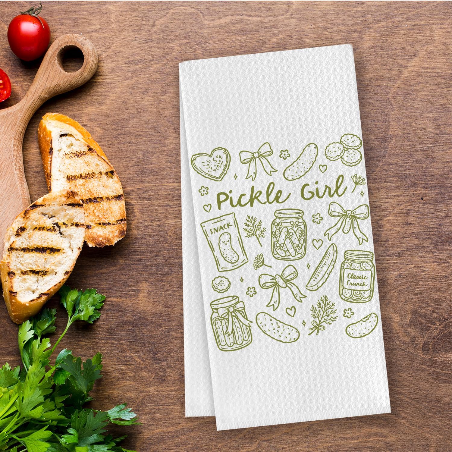 Pickle Gifts for Women Girls Kitchen Dish Towels, Pickle Lover Gifts, Coquette Green Bow Pickles Decorative Hand Tea Towels for Kitchen Bathroom, 16x24 Inches - Image 2