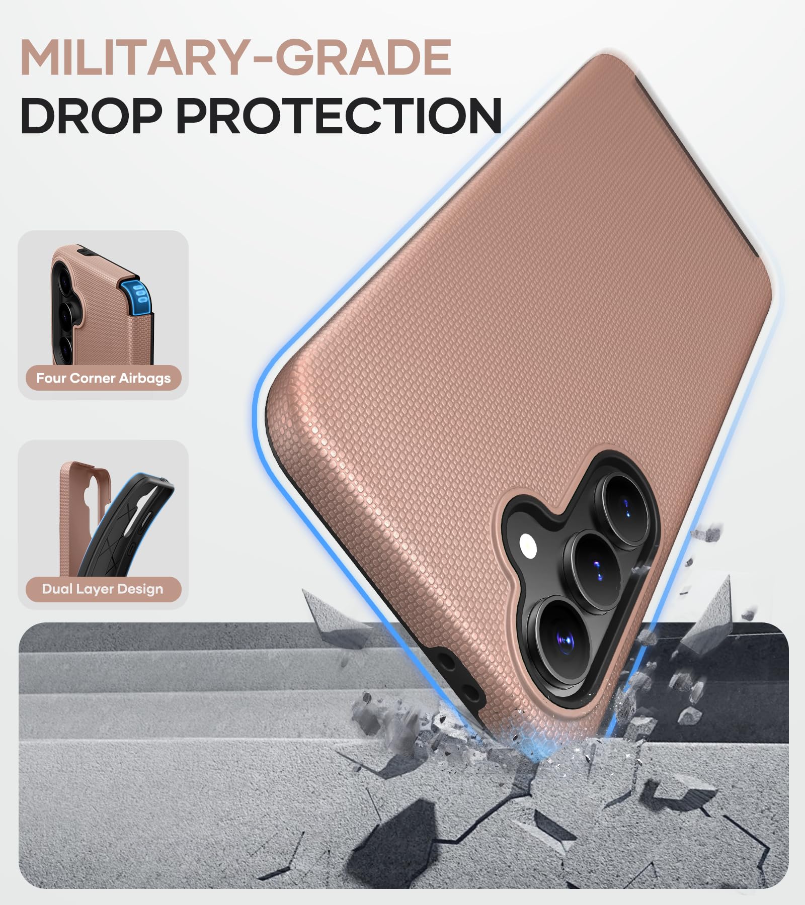 SSLOTSCASE Custodia protettiva per Samsung Galaxy S24 FE 2024, supporto per ricarica wireless, sottile, leggera, resistente, opaca, custodia protettiva per Galaxy S24 FE 2024, oro rosa