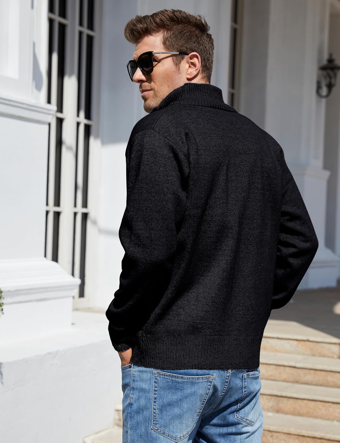 Size XL...Yeokou Men's Casual Slim Full Zip Thick Knitted Cardigan Sweaters with Pockets