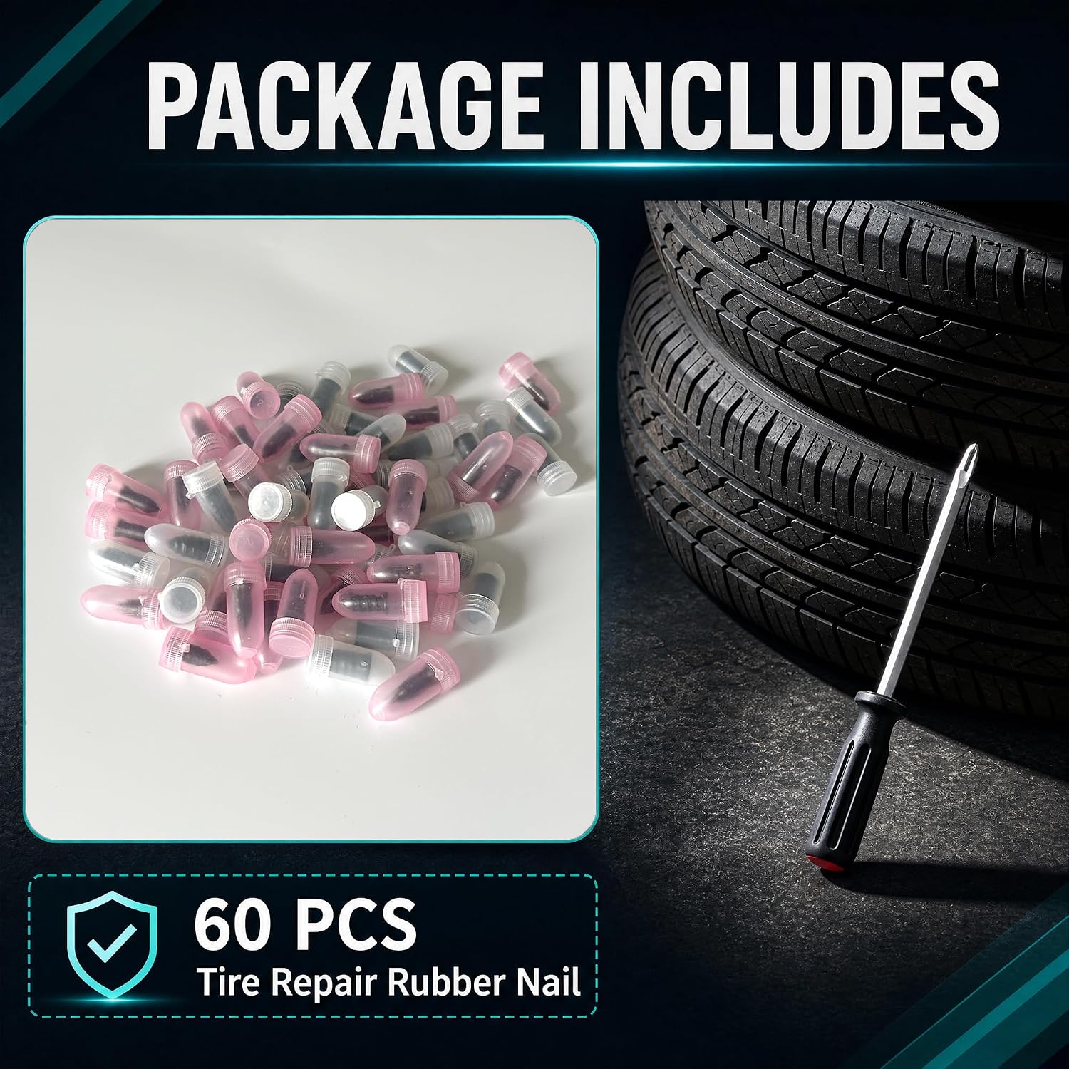 MOMYCAT 60Pcs Tire Repair Rubber Nails, 2 Sizes