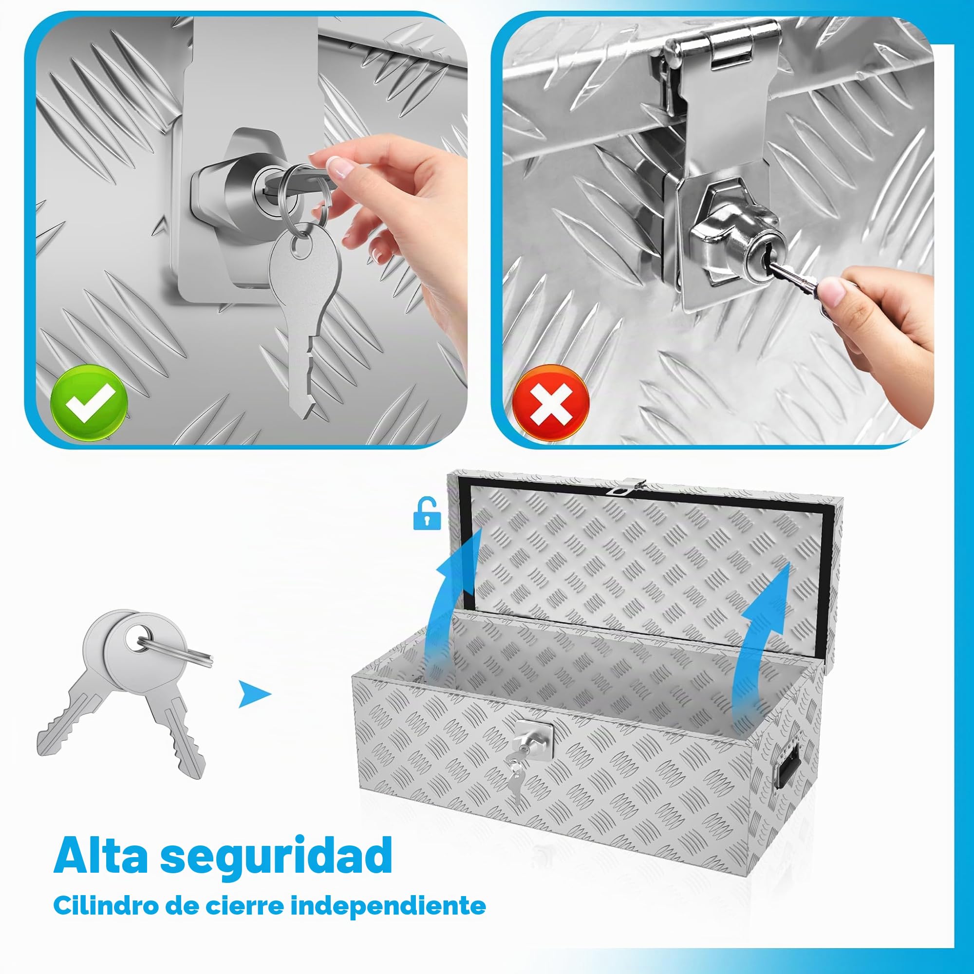 ACXIN Caja de almacenamiento de aluminio 800x220x225 mm, caja de herramientas de aluminio con cerradura y 2 llaves, robusta caja de timón con cerradura para el remolque, estable e impermeable (plata)