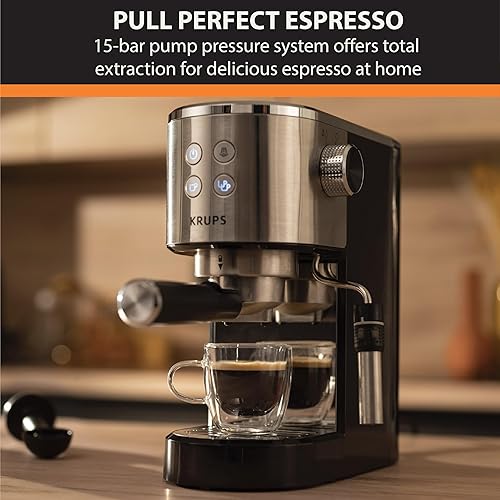 Miniatura 2 de KRUPS Máquina de café expreso de acero inoxidable presión de bomba de 15 bares, espumador de leche para capuchino y café con leche, precalentamiento