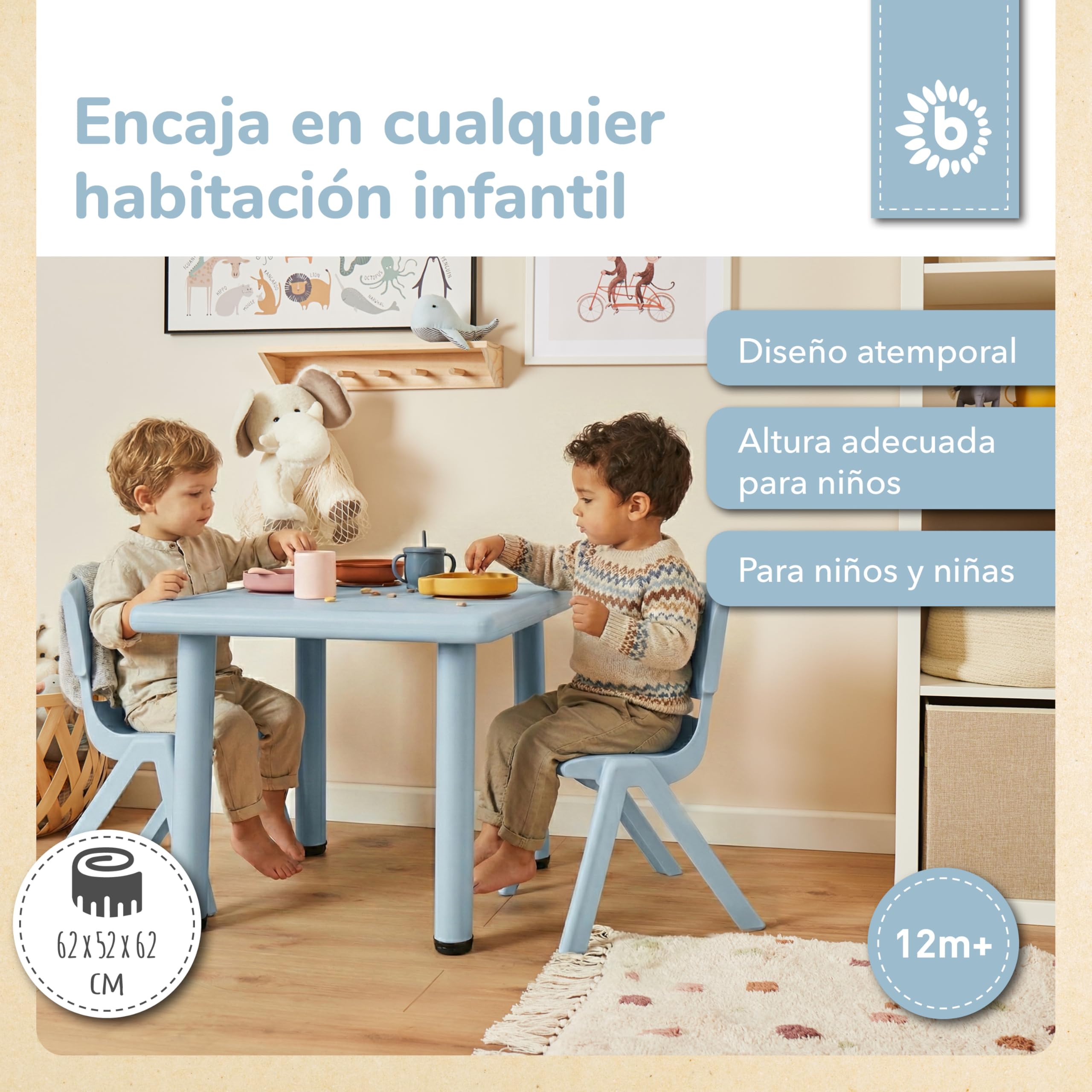 BIECO Mesa Infantil Grande Hazy Blue 62x62x52 cm | Mesa para Niños | Jardín Plástico | Muebles Jardín Exterior | Plástico Exterior