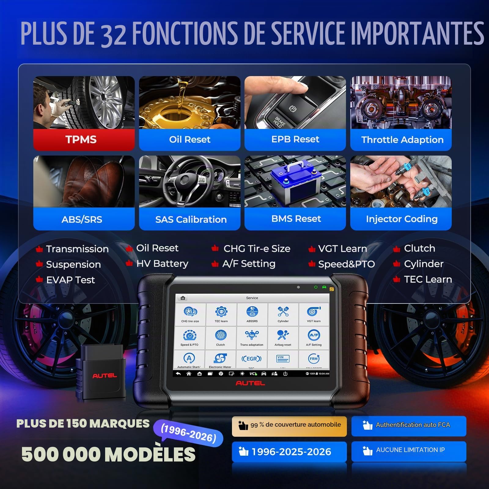 Autel MX808S-TS Valise Diagnostic Auto: Outil TPMS Voiture, 3K+ Tests Actif