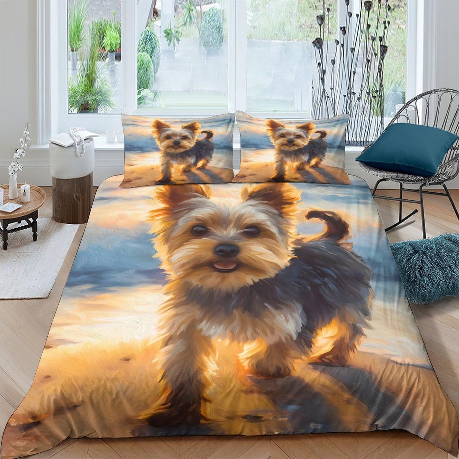 Ctjqhvkz Style-9 3D Printed Cute Dog Fitted Sheet Microfiber Soft Decorative Puppy Bed Sheet For Bedroom Guest Room Dorm Mattress Cover Single（135X200cm）