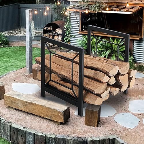 Miniatura 4 de GREEN PARTY Estante de leña pequeño de 17 pulgadas, soporte de leña de metal para interiores y exteriores, soporte decorativo para chimenea,