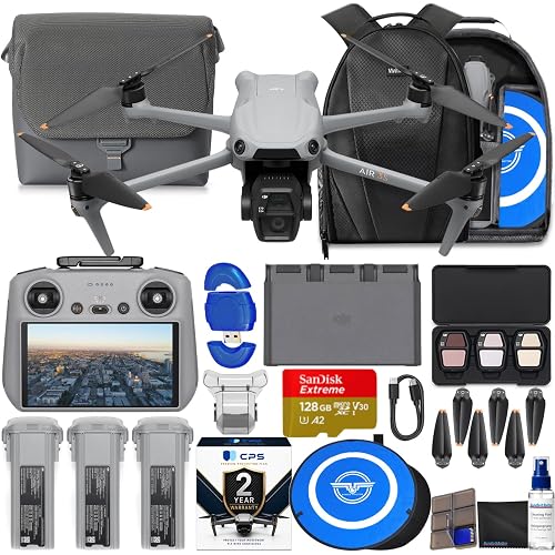 DJI Air 3S Drone with RC 2 Fly More Combo (with Screen) 4K HDR, 45-Min Max Flight Time Bundle with 128GB Memory, Landing Pad, Backpack, CPS 2 Year Warranty, Lens Cleaning Kit and More