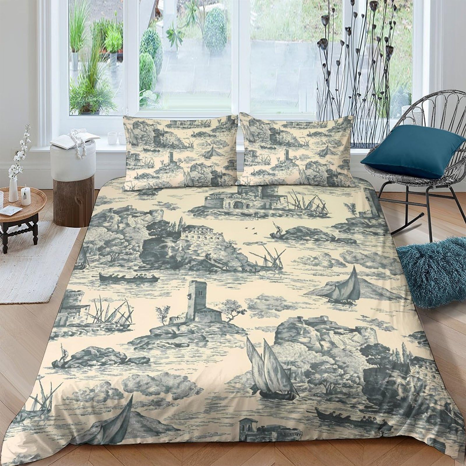 Ctjqhvkz Style-3 3D Printed Vintage Countryside Fitted Sheet Microfiber Soft Breathable Landscape Mattress Cover For Bedroom Dorm Decor Single（135X200cm）