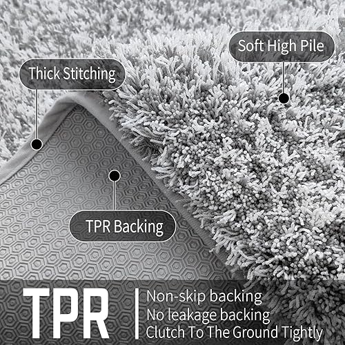 Miniatura 8 de Yimobra Alfombra de baño de felpa esponjosa, súper lanuda suave, cómoda, antideslizante, alfombra de baño de microfibra absorbente de agua, se seca