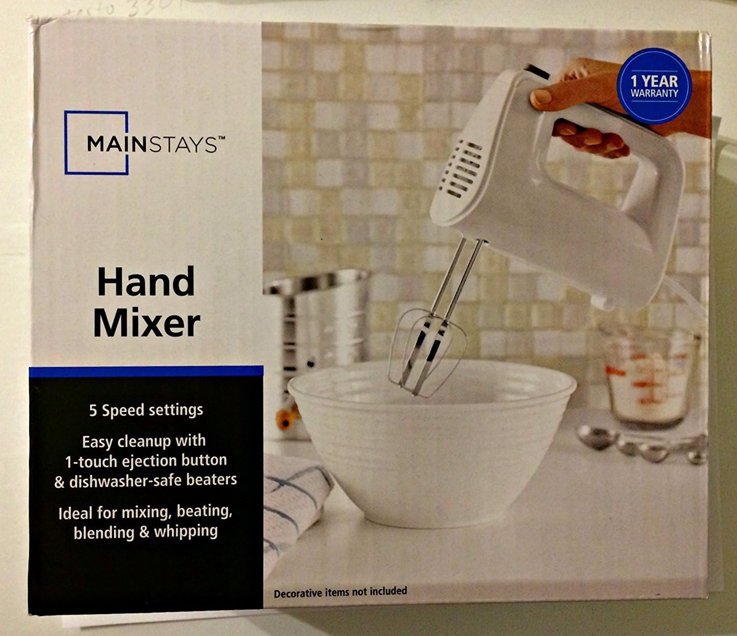 Mainstays 5-Speed Hand Mixer, White