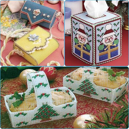 Miniatura 6 de 5 hojas de lona de malla de plástico de 13 x 10.2 pulgadas, 7 lienzos de plástico transparente para bordar, manualidades, hilo acrílico,