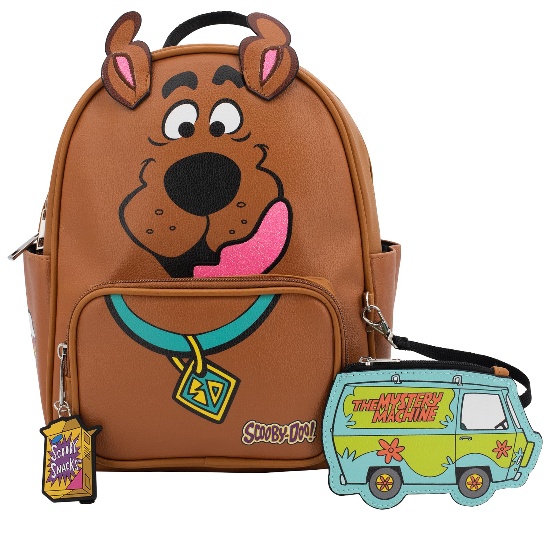 Scooby Doo Big Face Cospaly Mini Backpack Purse with Mystery Machine Card Holder, Faux Leather, 10.5 Inch