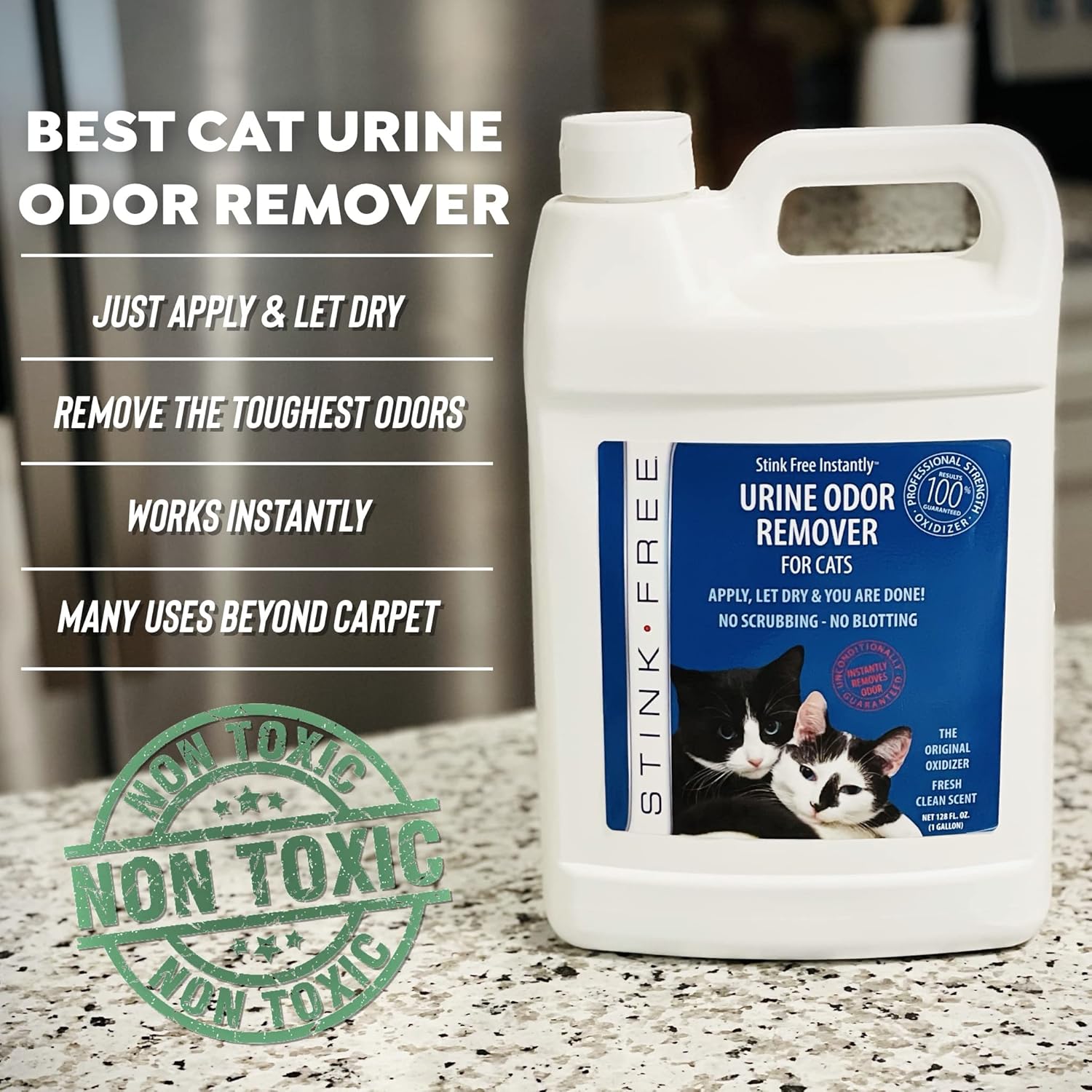 Instantly Cat Urine Odor Remover & Eliminator Cleaning Solution, Oxidizer Based Pee Cleaner Solution & Deodorizer for Carpets, Outdoor Rugs, Rugs, Mattress, etc. 2-128 oz Gallons