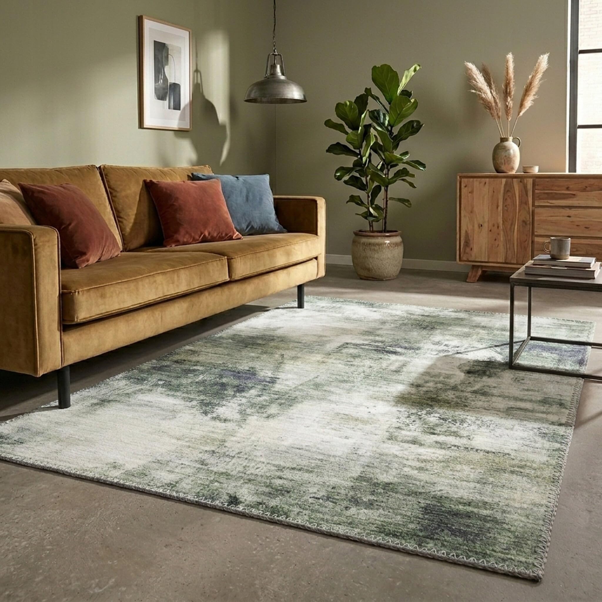 FRAAI | Home & Living Tapis de Salon Moderne - Strong Vert - Poil Court - Rectangulaire - 140x200 cm