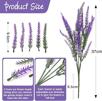 RAINFLOW 8 PCS Artificial Lavender Flowers - Faux Lavender Plants Outdoor | Purple Flowers Artificial, Fake Plastic Stems for Home, Room, Window, Wedding, Garden, Vase, Table Centerpieces, Indoor Decor