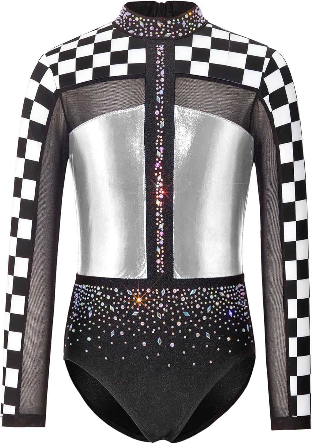 TTAO Gymnastics Leotards for Girls Sparkly Rhinestone Long Sleeve Ballet Dance Bodysuits 4 Pcs Shiny Metallic Dancewear
