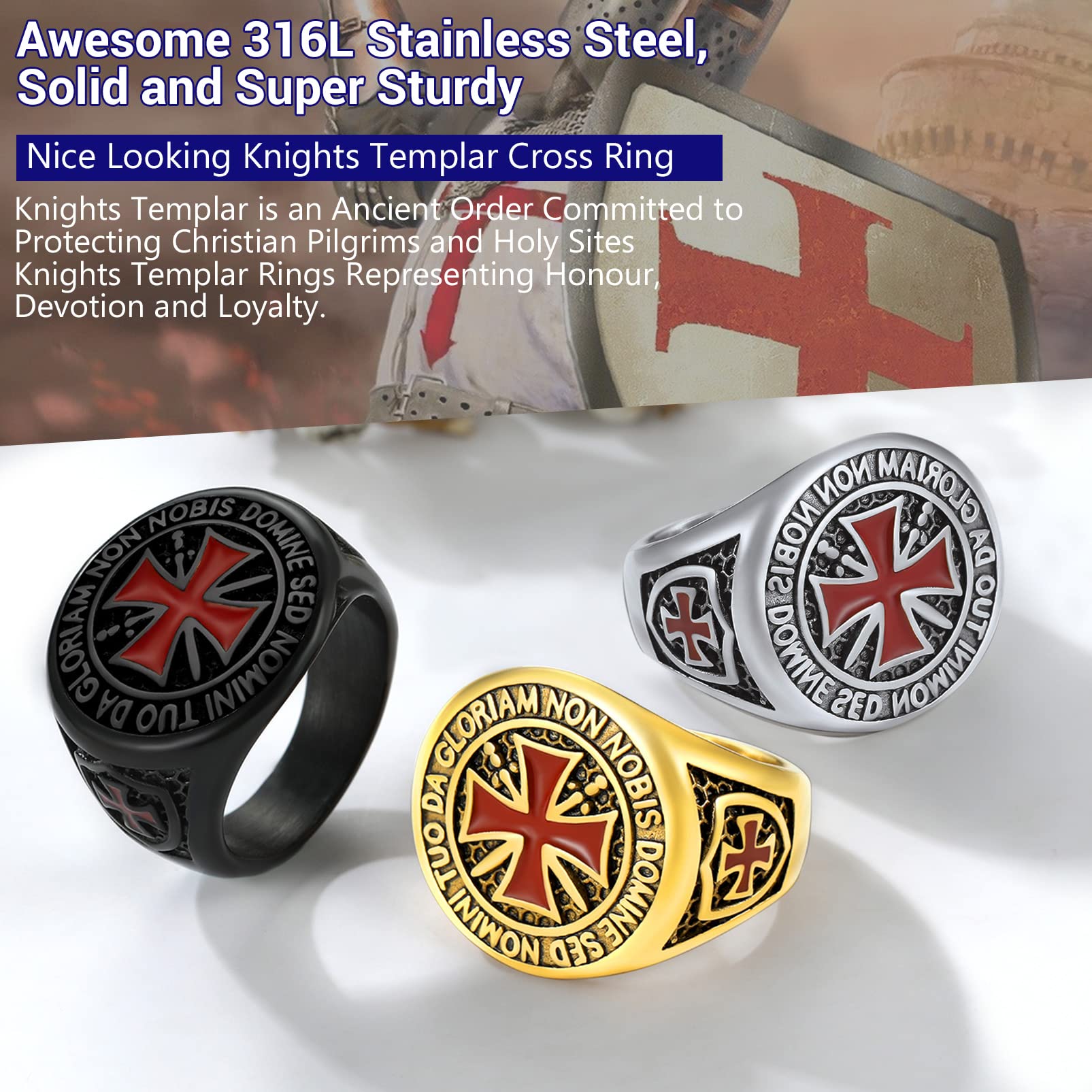 PROSTEEL Kreuzritter Ring Edelstahl Größe 72 Tempelritter Statement Ring Biker Rapper Fingerring Modeschmuck Accessoire