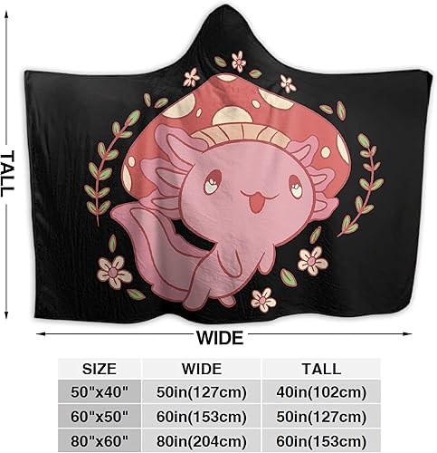 Miniatura 6 de Manta con capucha de ajolote y hongos, manta de franela suave y ligera, adecuada para usar en la cama, sala de estar y viajes, 60 x 50 pulgadas,