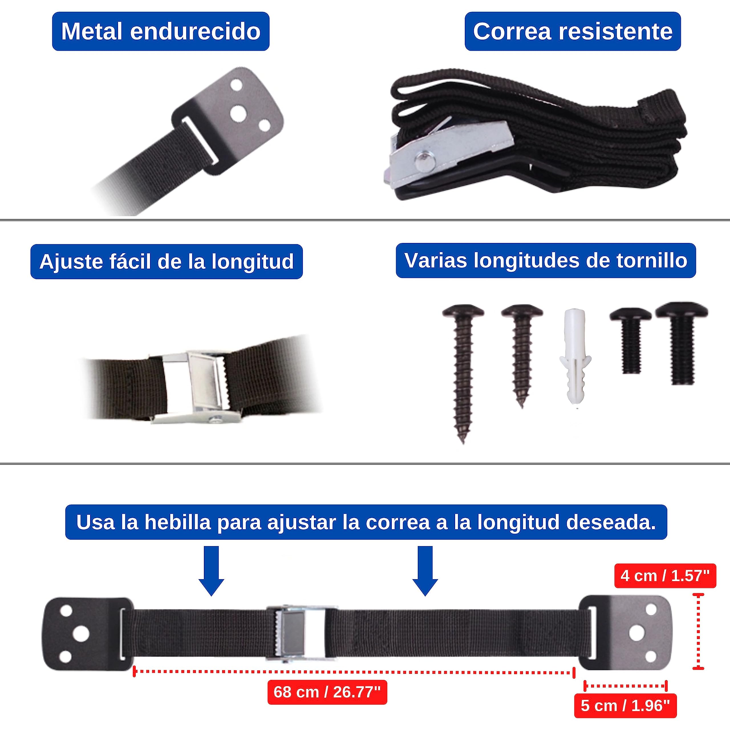 Dispositivo Anti-Punta, 1 Set, en Negro, para TV, Muebles y Armarios, Correas de Seguridad 68 cm, Fácil de Instalar, Seguridad Infantil para Niños Pequeños y Mascotas, Clavijas y Tornillos incluidos