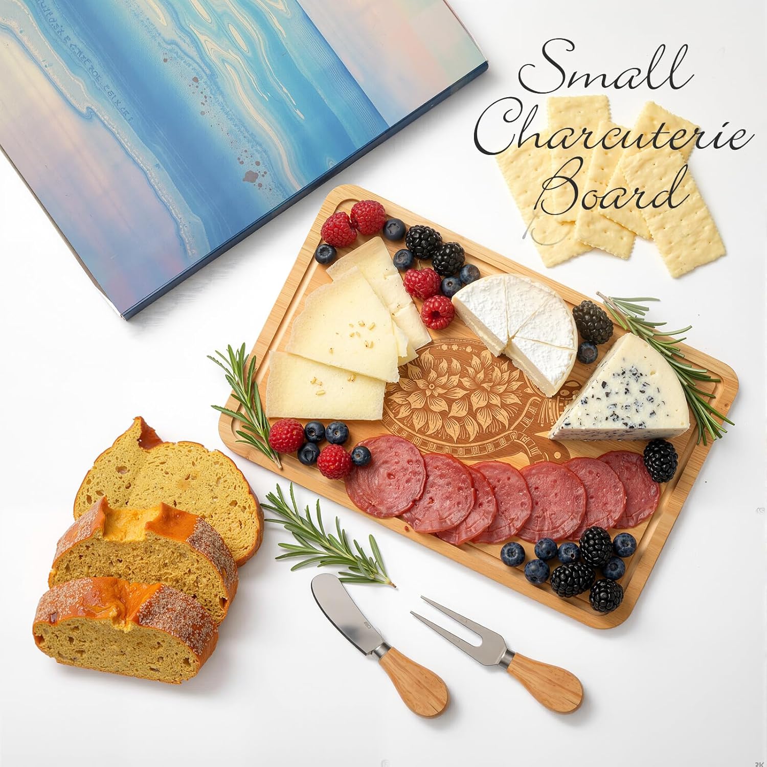 Ziliny Sea Turtle Gift for Women Charcuterie Board Set Cutting Cheese Board Wooden Platter with Knives and Forks Serving Trays for Ocean Party