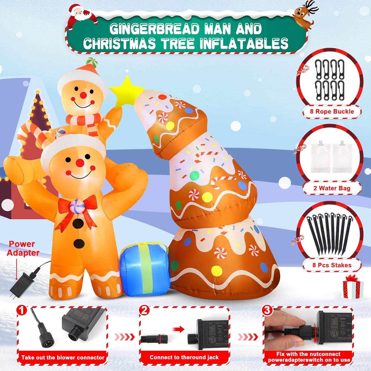 7.2 FT Christmas Inflatables Yard Decorations Outdoor Gingerbread Man and Christmas Tree Inflatables Decorations Built-in LED Lights, Christmas Blow Up for Outdoor, Yard, Roof, Lawn - Image 5