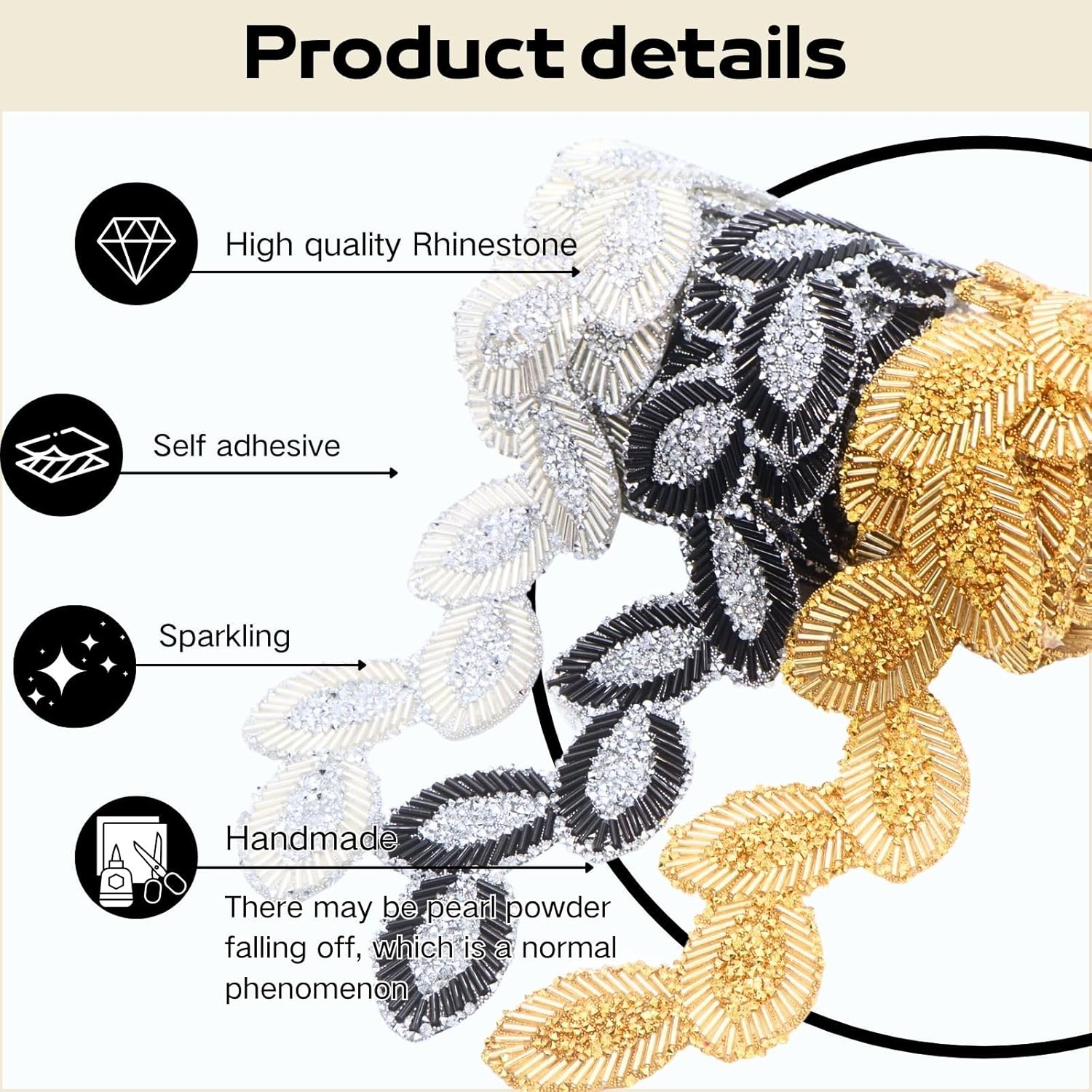 Bijou Joon 6 Yards White Black Yellow Self Adhesive Rhinestone Ribbon Rhinestone Tape Iron on Diamond Ribbon Crystal Roll Trim DIY for Christmas Party Phone Dress Wedding Cake Decoration