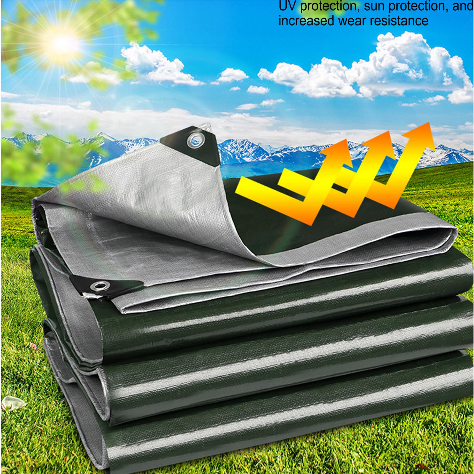Bâche de Protection 150 x 700 cm Indéchirable Bâche à Oeillets,Tissée avec Œillets et Corde pour Le Bois,La Construction et Les Caravanes, Armée Verte
