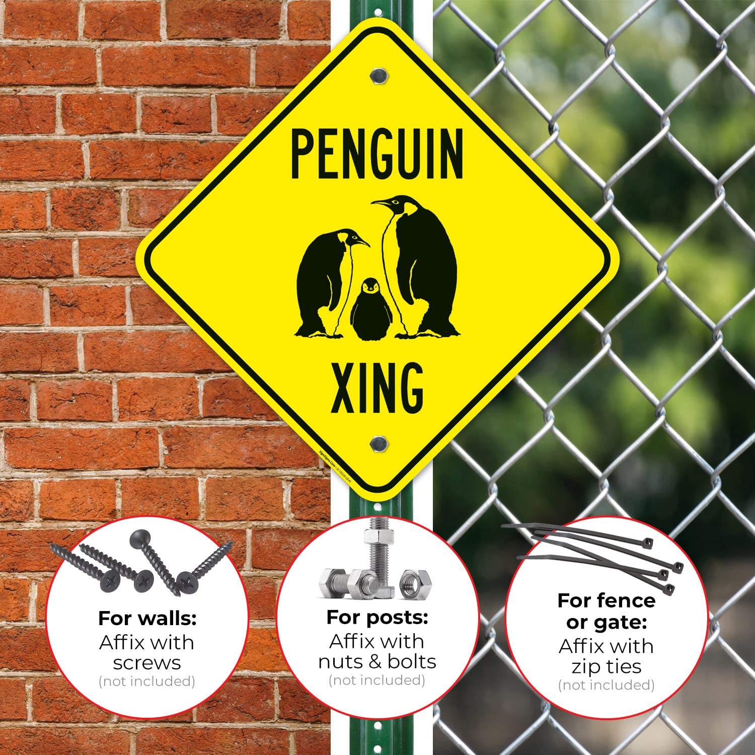 Penguin Crossing Sign, 18x18 Inches, Rust Free .063 Aluminum, Fade Resistant, Made in USA