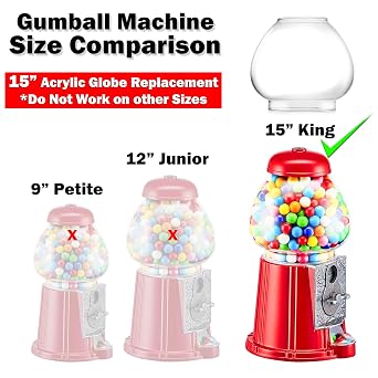 Carousel Gumball Machine Globe - 15-inch Gumball Machines Bowl Ball. Acrylic SHATTERPROOF Compatible with Candery, King Carousel, Great Northern & Most 15 Vintage Candy Machines - Replacement Part