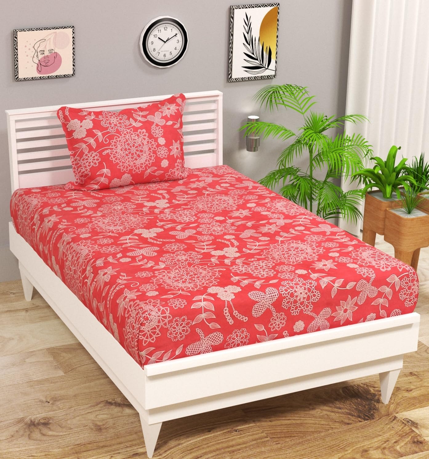VAS COLLECTIONS Premium Single Bedsheet with 1 Pillow Covers