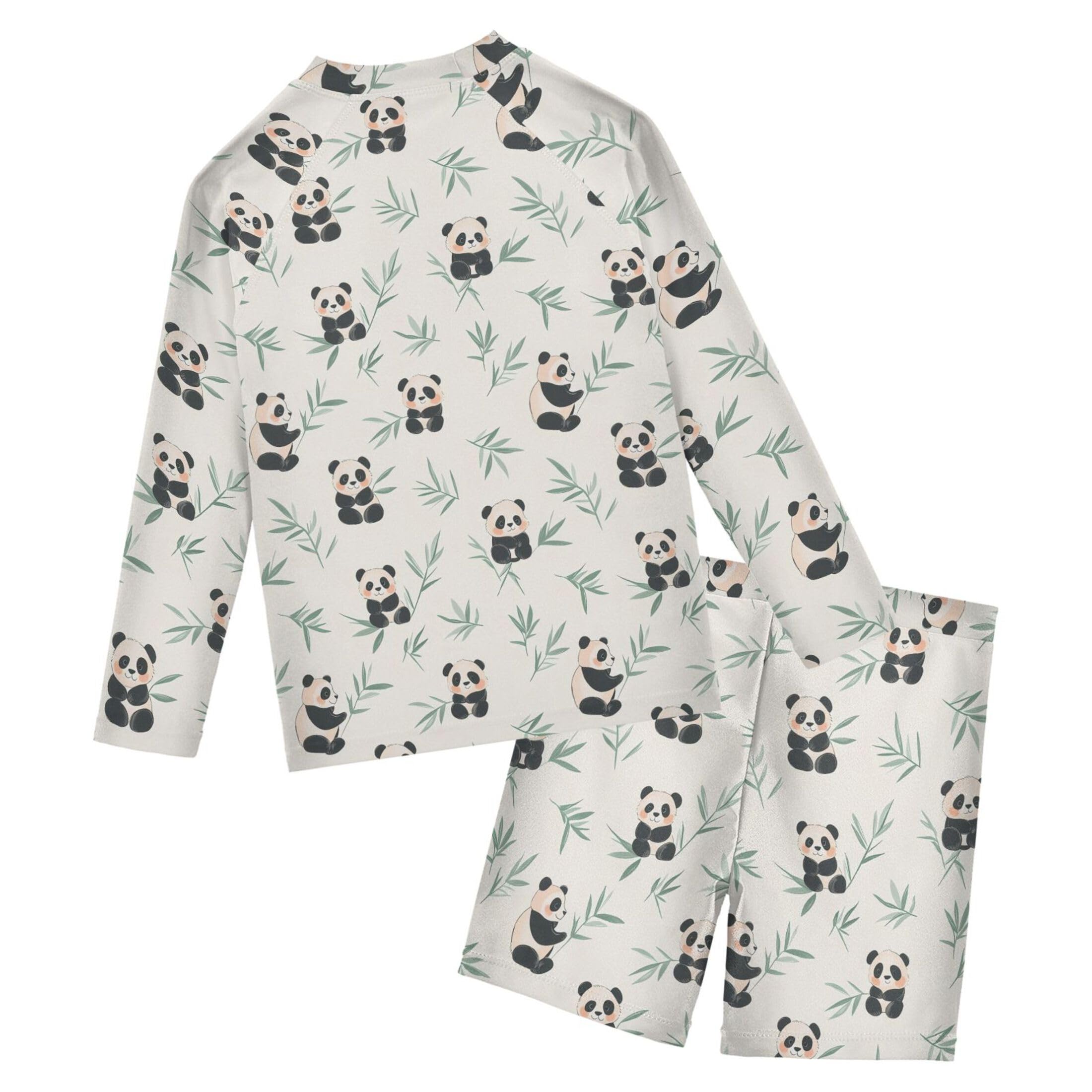Cute Panda Boys Rash Guard Swimsuits Set for Boys Long Sleeve Swim Shirts Bathing Suits with Trunks B0404207