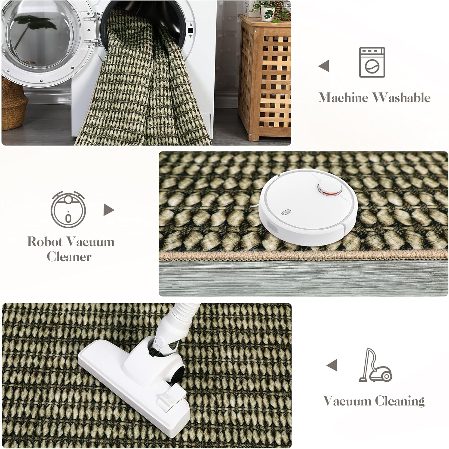 Area Rug 8x10 Washable Modern Braided Large Rug for Living Room Low Pile Soft Bedroom Modern Carpet Non Slip Thin Foldable Woven Print Carpet Mat for Nursery Dining Room, Taupe