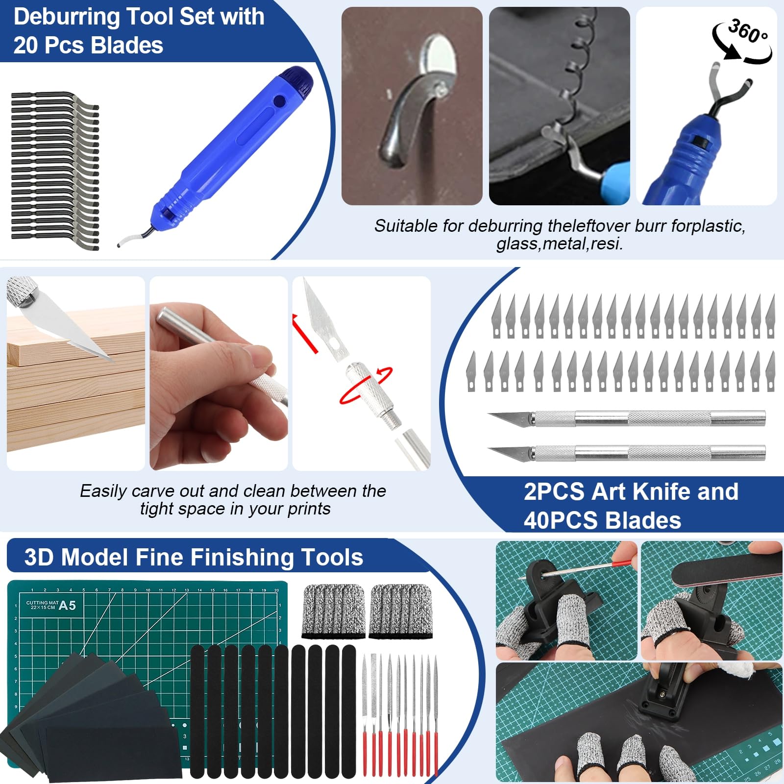 YOTINO Kit de herramientas para impresora 3D de 275 piezas – Kit completo para limpieza, desbarbado y acabado de impresiones 3D, con limpiador de boquillas, alicates, llaves y más