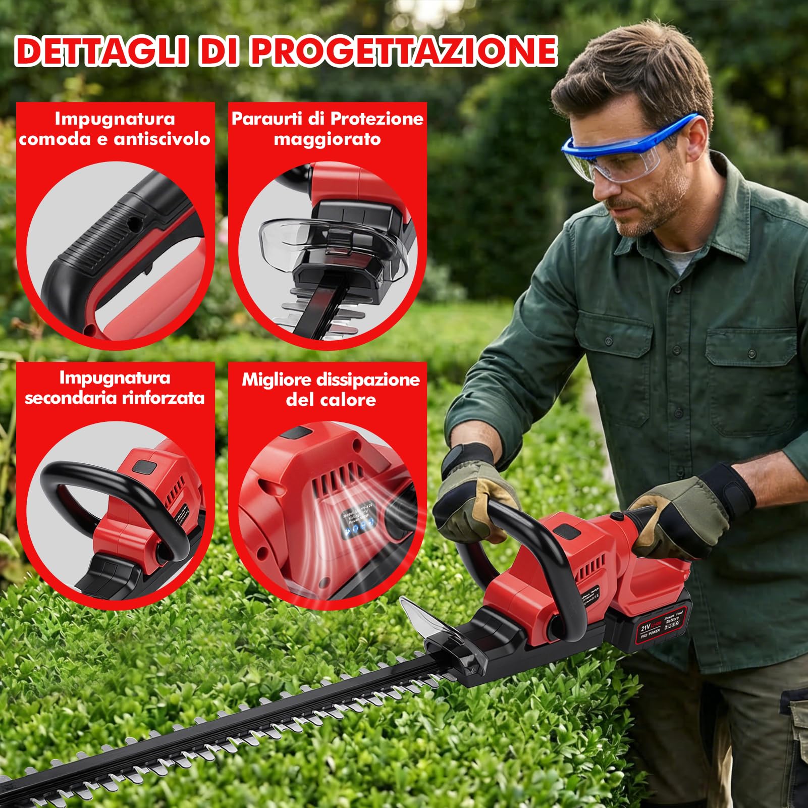 Heckenschere Akku 21V mit Akku & Ladegerät, 20-Zoll Leicht AkkuHeckenschere Elektrisch, Heckenschneider 56 cm Dual-Action Klinge, Hecken- und Strauchschere mit 18mm Zahnabstand für Hecken Strauch