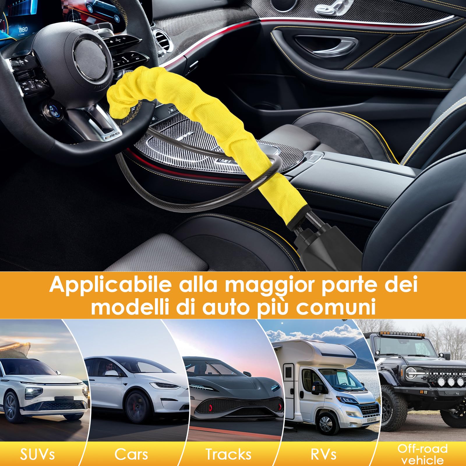 SternSinn Blocca Sterzo Automobile, Doppio Dispositivo Antifurto per Auto, Bloccasterzo Auto, Bloccasterzo Volante Cintura Sedile per SUV Auto, Roulotte, con 3 Chiavi
