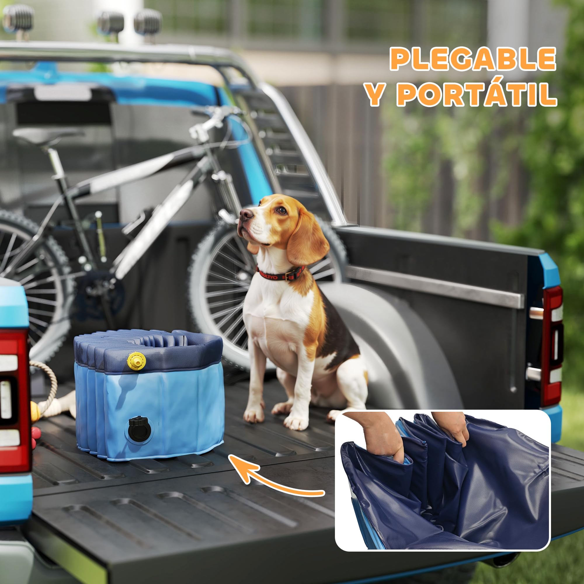 PawHut Piscina para Perros Plegable con Aspersor Bañera Portátil para Perros Medianos y Pequeños de plástico Antideslizante y Resistente al Desgaste para Interiores y Exteriores Ø100x30 cm Azul Claro